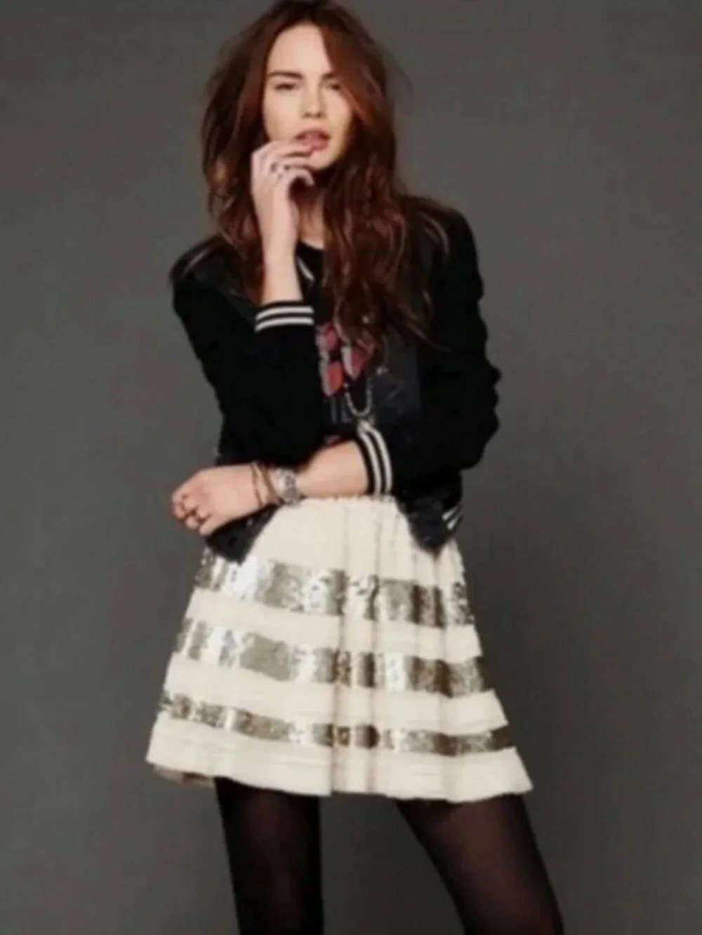 Free People Sparkle And Stripe Sequin Tiered Mini Skirt Sz XS Party Going Out